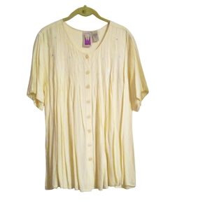 ANTTHONY Original Floral Embroidery Front Pleated Button Down Shirt Large Yellow